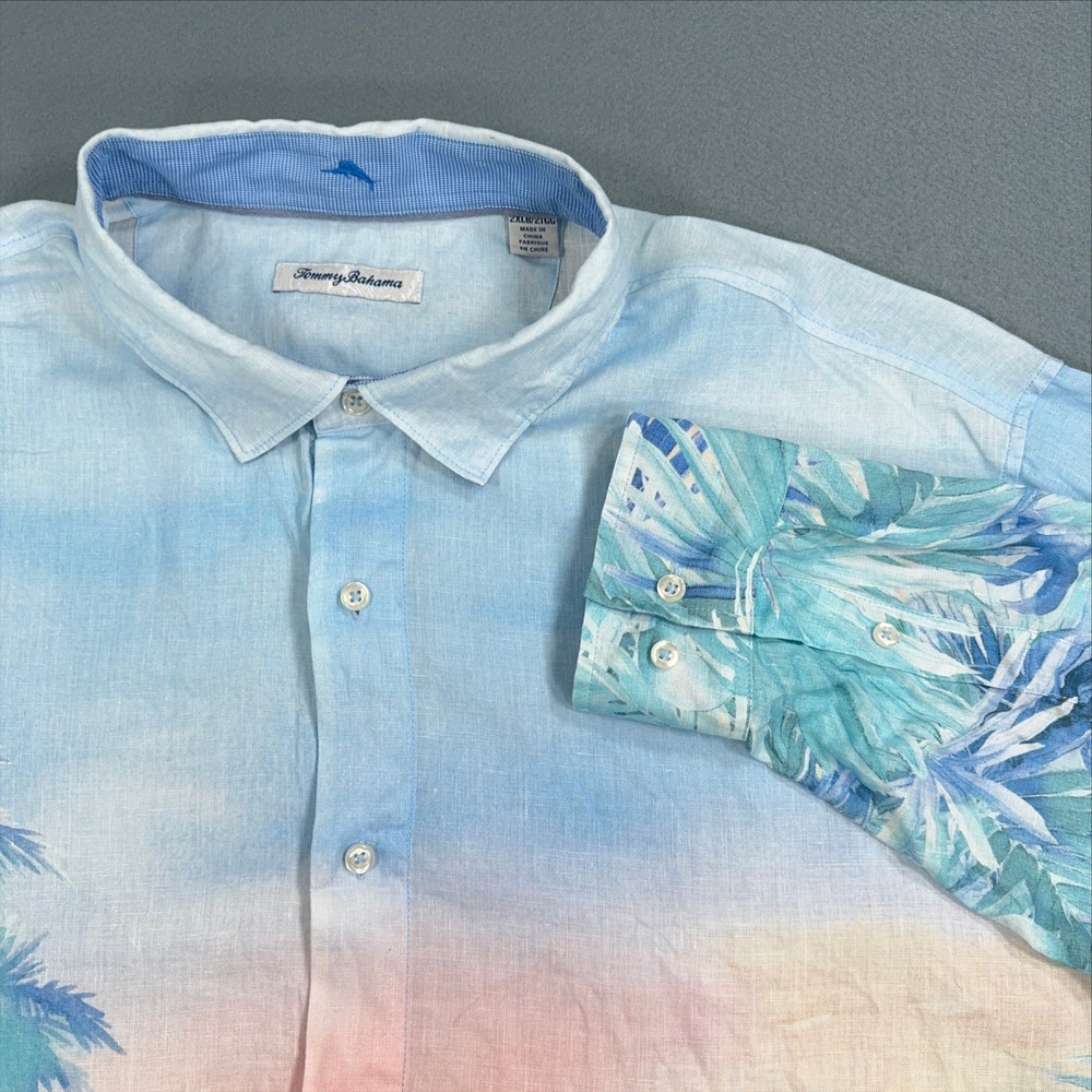 Tommy Bahama Mens 2XLB Linen Tropical Beach Sunset Scenic Long Sleeve Shirt